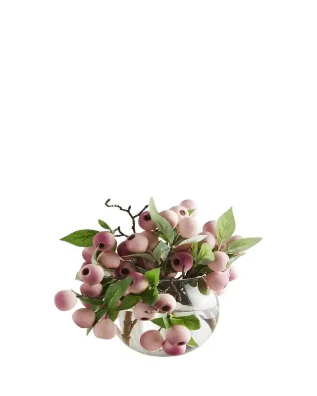 John-Richard Collection Balausta Berries 8" Faux Floral Arrangement in Glass Bowl
