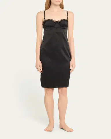 Kiki De Montparnasse Lace-Trim Sweetheart Silk Cocktail Dress | Thumbnail 2 Kiki De Montparnasse Lace-Trim Sweetheart Silk Cocktail Dress | Thumbnail 2
