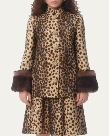 Valentino Garavani Leopard Faux Fur Cuff Caban Jacket | Thumbnail 2