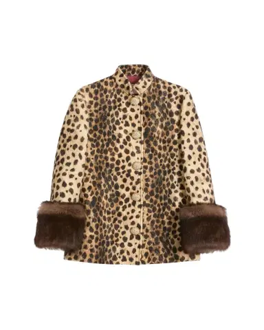 Valentino Garavani Leopard Faux Fur Cuff Caban Jacket | Thumbnail 1