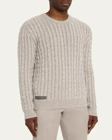 Sease Men's Linen-Cashmere Cable Sweater | Thumbnail 4