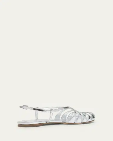 Ferragamo Lylly Metallic Patent Leather Caged Flat Sandals | Thumbnail 2