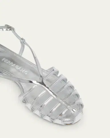 Ferragamo Lylly Metallic Patent Leather Caged Flat Sandals | Thumbnail 3