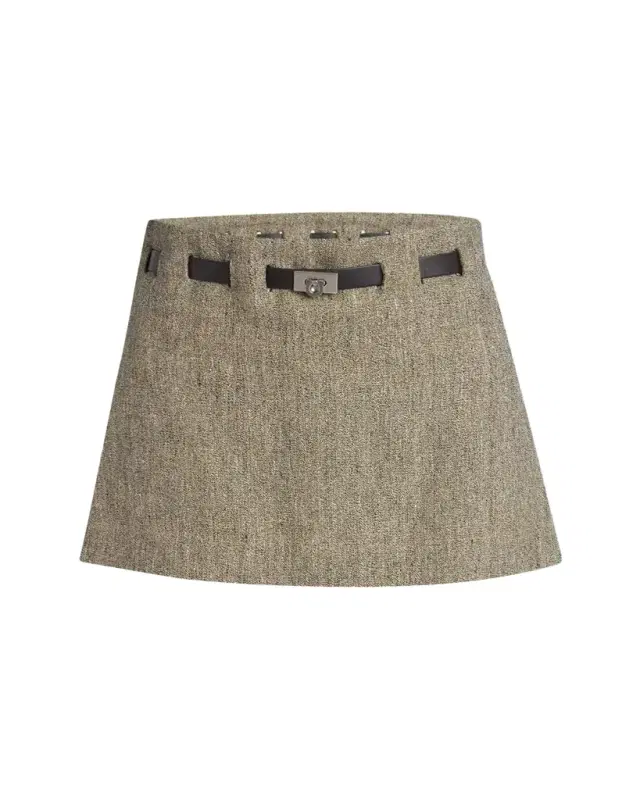 Mouline Linen Pleated Mini Skirt With Belt