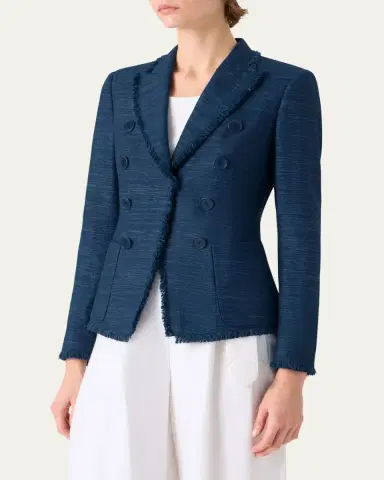 Akris punto Indian Silk Fringed Double-Breasted Blazer Jacket | Thumbnail 4 Akris punto Indian Silk Fringed Double-Breasted Blazer Jacket | Thumbnail 4