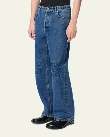 Loewe Men's Anagram Denim Baggy-Fit Jeans | Thumbnail 4 Loewe Men's Anagram Denim Baggy-Fit Jeans | Thumbnail 4