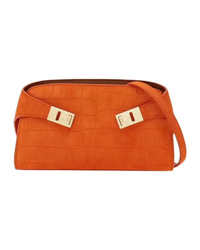 Ferragamo Hug Croc-Embossed Suede Clutch Bag