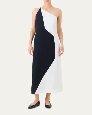 Akris High Plains Patchwork Crepe One-Shoulder Midi Dress | Thumbnail 2 Akris High Plains Patchwork Crepe One-Shoulder Midi Dress | Thumbnail 2