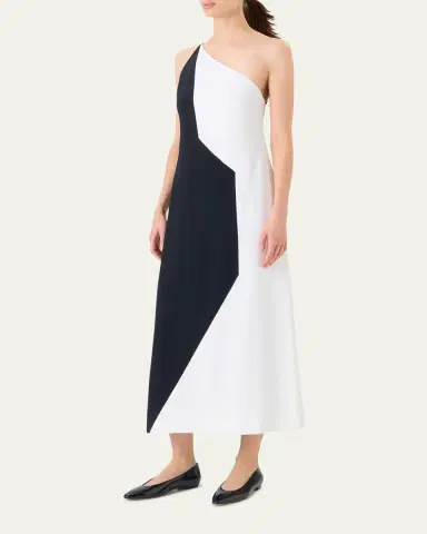 Akris High Plains Patchwork Crepe One-Shoulder Midi Dress | Thumbnail 4 Akris High Plains Patchwork Crepe One-Shoulder Midi Dress | Thumbnail 4