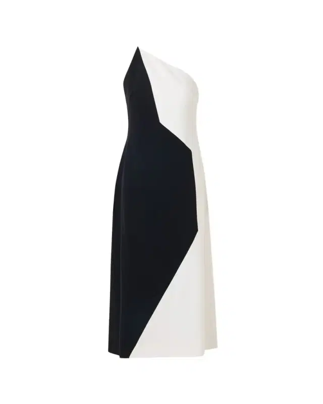 Akris High Plains Patchwork Crepe One-Shoulder Midi Dress