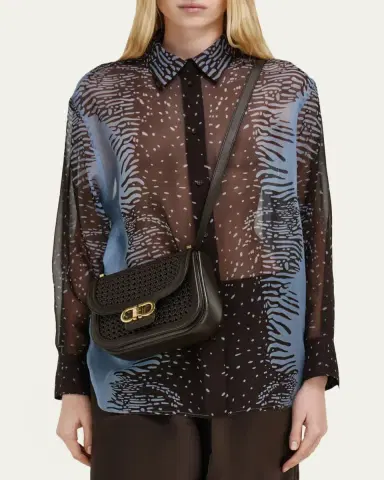 Ferragamo Double Gancini Woven Leather North-South Crossbody Bag | Thumbnail 2 Ferragamo Double Gancini Woven Leather North-South Crossbody Bag | Thumbnail 2