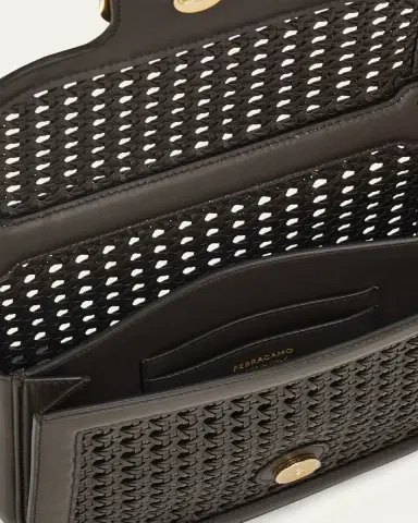 Ferragamo Double Gancini Woven Leather North-South Crossbody Bag | Thumbnail 4 Ferragamo Double Gancini Woven Leather North-South Crossbody Bag | Thumbnail 4