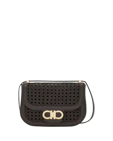 Ferragamo Double Gancini Woven Leather North-South Crossbody Bag | Thumbnail 1 Ferragamo Double Gancini Woven Leather North-South Crossbody Bag | Thumbnail 1