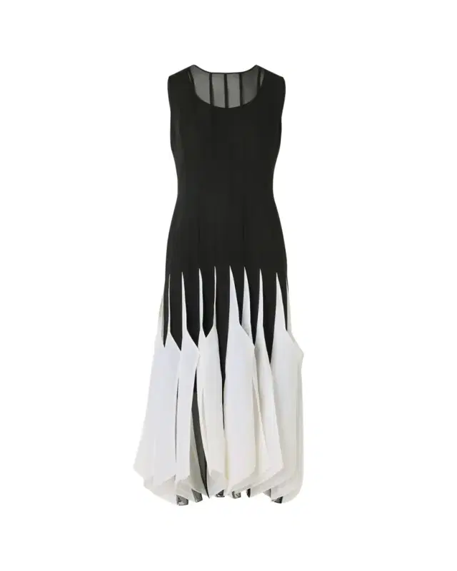 Sleeveless Panama Silk Organza Seamed Midi Dress