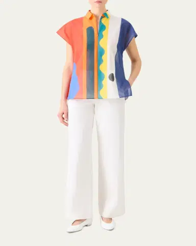 Akris Abstract-Print Cap-Sleeve Zipper Shirt | Thumbnail 2 Akris Abstract-Print Cap-Sleeve Zipper Shirt | Thumbnail 2