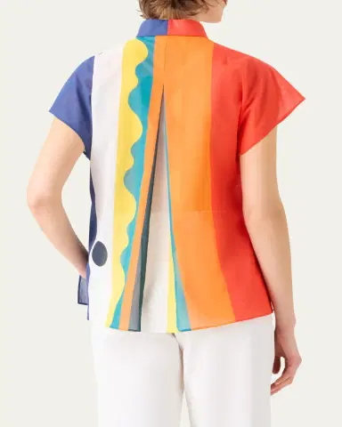 Akris Abstract-Print Cap-Sleeve Zipper Shirt | Thumbnail 3 Akris Abstract-Print Cap-Sleeve Zipper Shirt | Thumbnail 3