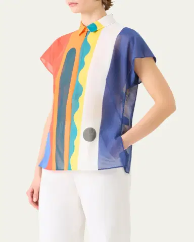 Akris Abstract-Print Cap-Sleeve Zipper Shirt | Thumbnail 4 Akris Abstract-Print Cap-Sleeve Zipper Shirt | Thumbnail 4