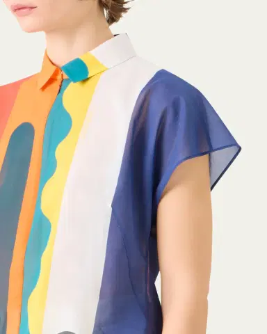 Akris Abstract-Print Cap-Sleeve Zipper Shirt | Thumbnail 5 Akris Abstract-Print Cap-Sleeve Zipper Shirt | Thumbnail 5