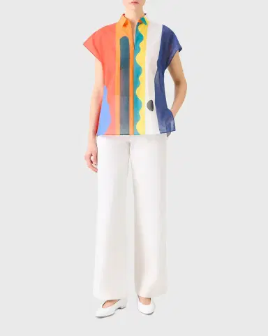 Akris Abstract-Print Cap-Sleeve Zipper Shirt | Thumbnail 6 Akris Abstract-Print Cap-Sleeve Zipper Shirt | Thumbnail 6
