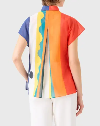 Akris Abstract-Print Cap-Sleeve Zipper Shirt | Thumbnail 7 Akris Abstract-Print Cap-Sleeve Zipper Shirt | Thumbnail 7