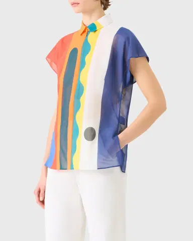 Akris Abstract-Print Cap-Sleeve Zipper Shirt | Thumbnail 8 Akris Abstract-Print Cap-Sleeve Zipper Shirt | Thumbnail 8