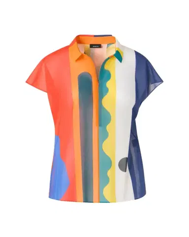 Akris Abstract-Print Cap-Sleeve Zipper Shirt | Thumbnail 1 Akris Abstract-Print Cap-Sleeve Zipper Shirt | Thumbnail 1