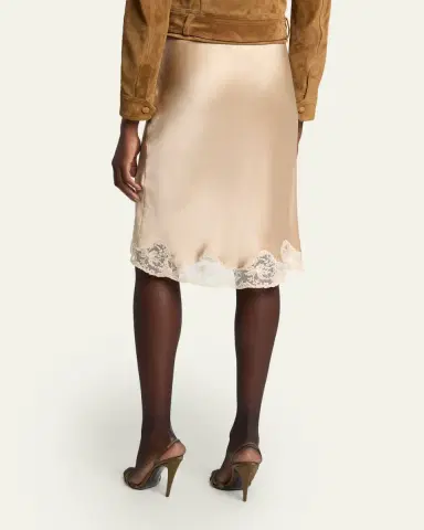 Saint Laurent Lace-Trim Satin Knee-Length Skirt | Thumbnail 3 Saint Laurent Lace-Trim Satin Knee-Length Skirt | Thumbnail 3