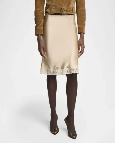 Saint Laurent Lace-Trim Satin Knee-Length Skirt | Thumbnail 8 Saint Laurent Lace-Trim Satin Knee-Length Skirt | Thumbnail 8
