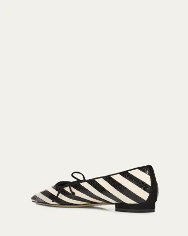 Manolo Blahnik Federica Striped Leather Ballerina Flats | Thumbnail 4