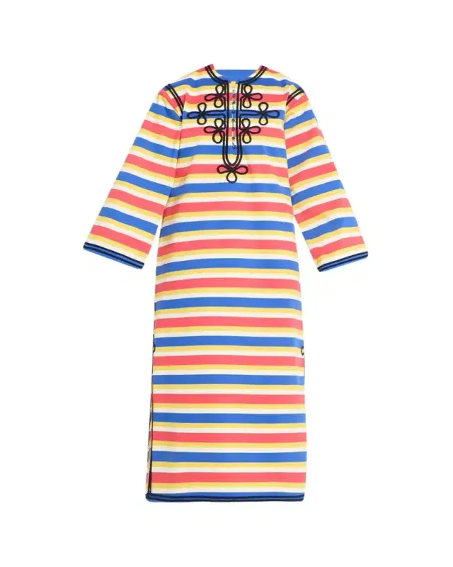 Rianna + Nina Embroidered Striped Cotton Maxi Dress