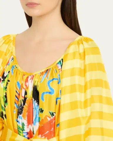 Rianna + Nina Tropical Striped Silk Balloon Sleeve Midi Dress | Thumbnail 5 Rianna + Nina Tropical Striped Silk Balloon Sleeve Midi Dress | Thumbnail 5