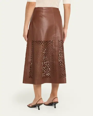 TWP The A-Line Leather Skirt with Laser Cutouts | Thumbnail 3