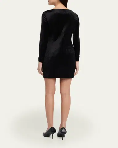 Balenciaga Sweetheart-Neck Long-Sleeve Stretch Velvet Mini Dress | Thumbnail 3 Balenciaga Sweetheart-Neck Long-Sleeve Stretch Velvet Mini Dress | Thumbnail 3