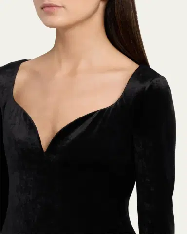 Balenciaga Sweetheart-Neck Long-Sleeve Stretch Velvet Mini Dress | Thumbnail 5 Balenciaga Sweetheart-Neck Long-Sleeve Stretch Velvet Mini Dress | Thumbnail 5