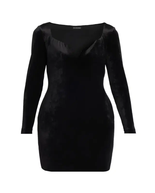 Balenciaga Sweetheart-Neck Long-Sleeve Stretch Velvet Mini Dress