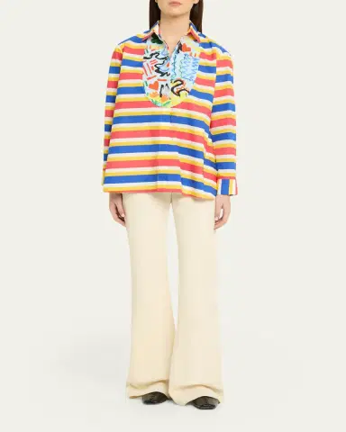 Rianna + Nina Tropica Striped Cotton Bib-Front Collared Shirt | Thumbnail 2 Rianna + Nina Tropica Striped Cotton Bib-Front Collared Shirt | Thumbnail 2