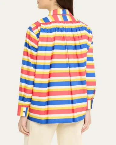 Rianna + Nina Tropica Striped Cotton Bib-Front Collared Shirt | Thumbnail 3 Rianna + Nina Tropica Striped Cotton Bib-Front Collared Shirt | Thumbnail 3