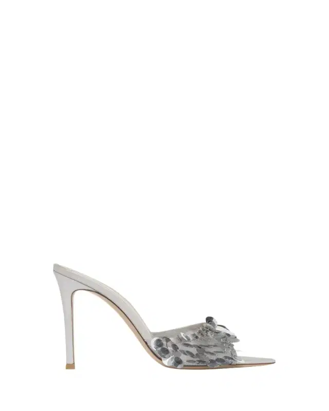 105mm Sequined Mesh Mule Sandals