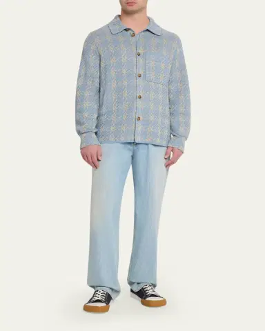 Guest In Residence Men's Light Blue Knit Button-Down Shirt | Thumbnail 2