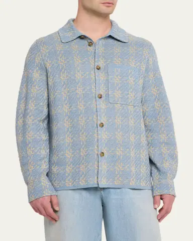 Guest In Residence Men's Light Blue Knit Button-Down Shirt | Thumbnail 4