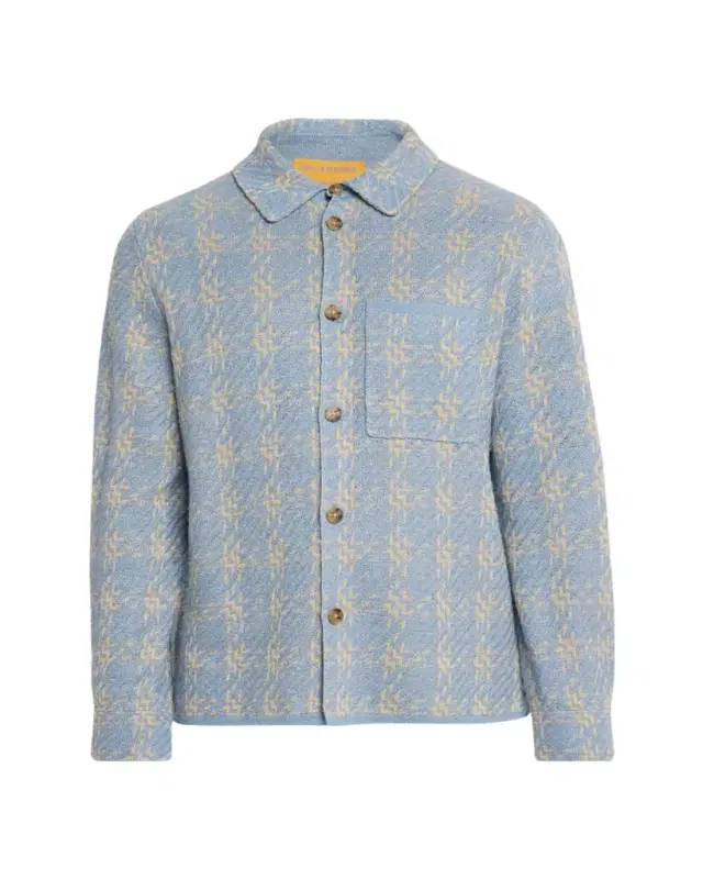 Men's Light Blue Knit Button-Down Shirt