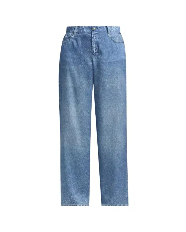 Kobi Halperin Sage Denim-Print Wide-Leg Pants