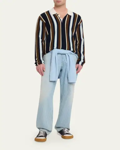 Guest In Residence Men's Cashmere Multi Stripe Long-Sleeve Polo Shirt | Thumbnail 2 Guest In Residence Men's Cashmere Multi Stripe Long-Sleeve Polo Shirt | Thumbnail 2
