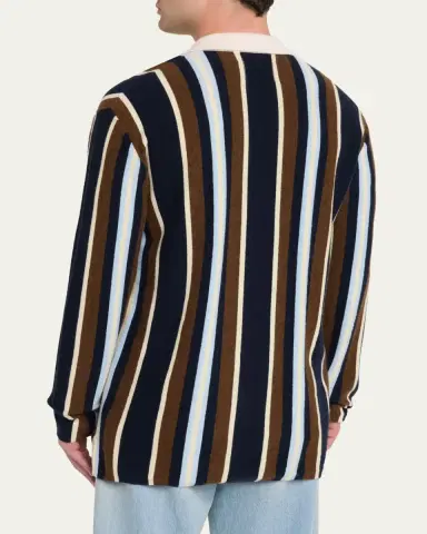 Guest In Residence Men's Cashmere Multi Stripe Long-Sleeve Polo Shirt | Thumbnail 3 Guest In Residence Men's Cashmere Multi Stripe Long-Sleeve Polo Shirt | Thumbnail 3