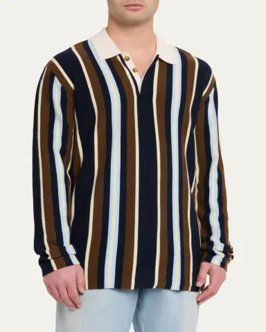 Guest In Residence Men's Cashmere Multi Stripe Long-Sleeve Polo Shirt | Thumbnail 4 Guest In Residence Men's Cashmere Multi Stripe Long-Sleeve Polo Shirt | Thumbnail 4