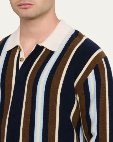 Guest In Residence Men's Cashmere Multi Stripe Long-Sleeve Polo Shirt | Thumbnail 5 Guest In Residence Men's Cashmere Multi Stripe Long-Sleeve Polo Shirt | Thumbnail 5
