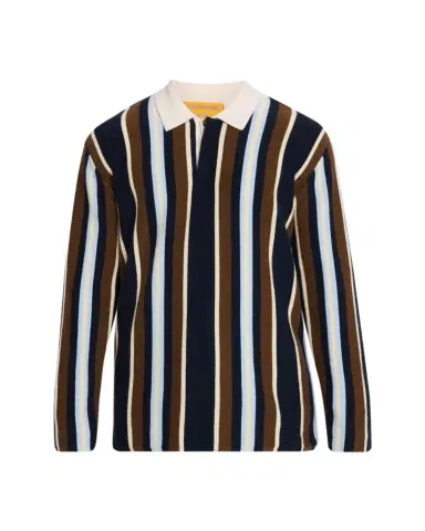 Guest In Residence Men's Cashmere Multi Stripe Long-Sleeve Polo Shirt | Thumbnail 1 Guest In Residence Men's Cashmere Multi Stripe Long-Sleeve Polo Shirt | Thumbnail 1