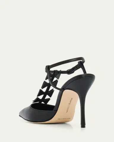 Manolo Blahnik 105mm Maurata Leather Bow T-Strap Pumps | Thumbnail 2