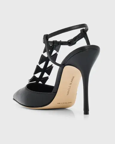 Manolo Blahnik 105mm Maurata Leather Bow T-Strap Pumps | Thumbnail 4