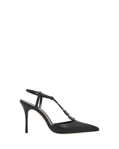 Manolo Blahnik 105mm Maurata Leather Bow T-Strap Pumps | Thumbnail 1